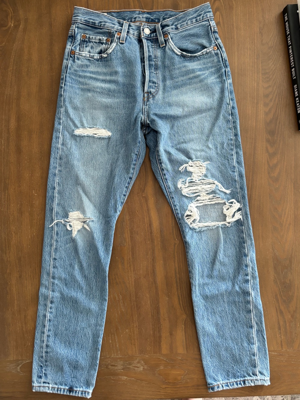 Levi's Light Blue Distressed Straight Leg Jeans